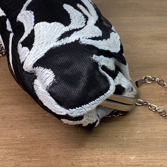 Lulu Townsend Black and Silver Sequins Clutch / Shoulder Bag with Floral Design - Picture 7 of 8